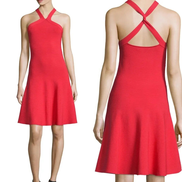 T by Alexander Wang Ribbed Cross-Back Fit-and-Flare Dress - Picture 1 of 8